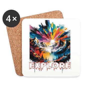 Colourful landscape with 'Explore' print - Coasters (set of 4) - white - Front