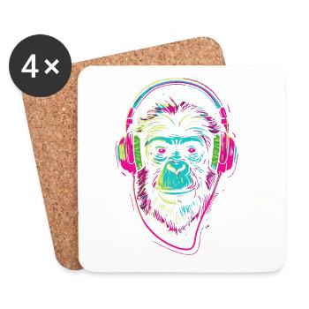 Singe néon avec casque - Dessous de verre (lot de 4) - blanc - Devant