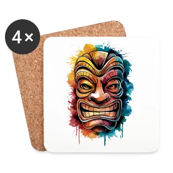 Masque Tiki coloré Artwork avec Living - Dessous de verre (lot de 4) - blanc - Devant