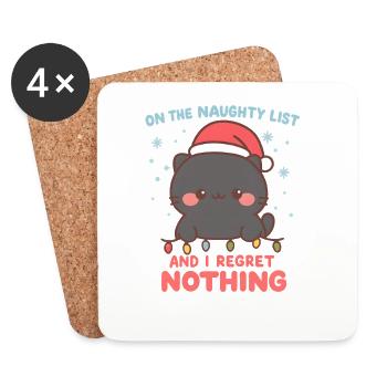 Freche Katze Weihnachten Bereue nichts - Untersetzer (4er-Set) - Weiß - Vorne