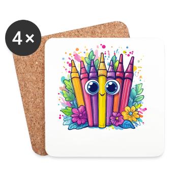 Stylos colorés Couleurs gaies - Dessous de verre (lot de 4) - blanc - Devant