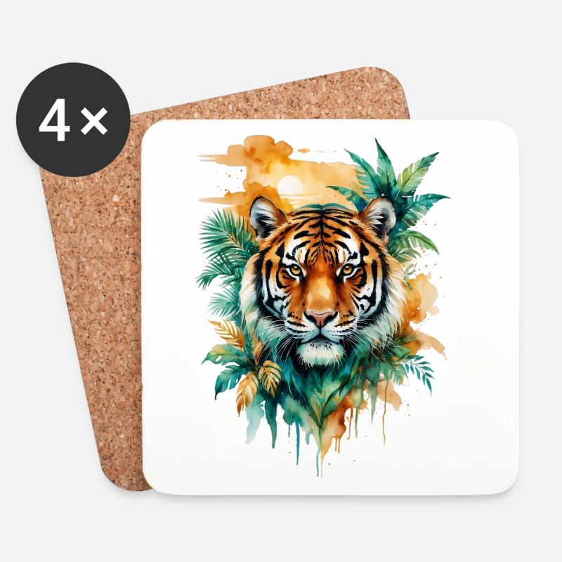 Wasserfarbener Tiger im Dschungel - Untersetzer (4er-Set) - Weiß