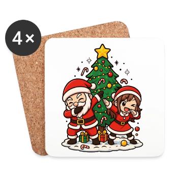 Dabbing Père Noël & Mère Noël Chemise Kawaii - Dessous de verre (lot de 4) - blanc - Devant