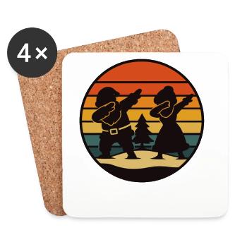 Dabbing Père Noël & Mère Noël Chemise Rétro - Dessous de verre (lot de 4) - blanc - Devant