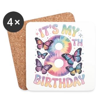 8th Birthday Rainbow Butterfly Decoration - Coasters (set of 4) - white - Front
