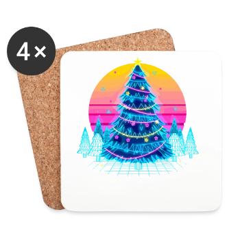 Neon Weihnachtsbaum Sonnenuntergang - Untersetzer (4er-Set) - Weiß - Vorne