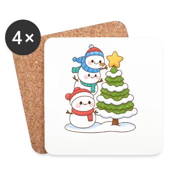 Snowy Trio and Christmas Tree Charm - Coasters (set of 4) - white - Front