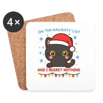 Cat in Santa Hat Naughty List, Christmas  - Coasters (set of 4) - white - Front