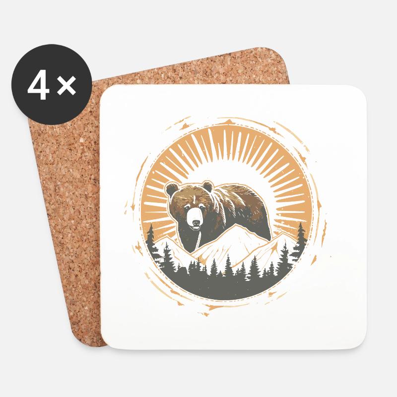 Bär im Sonnenkreis über Berglandschaft - Untersetzer (4er-Set) - Weiß