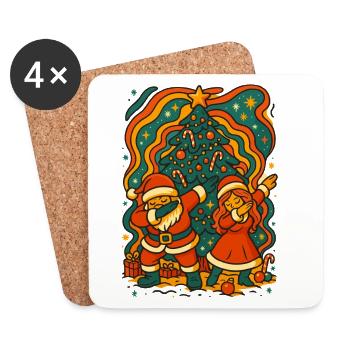 Dabbing Santa & Mrs Claus Retro Waves - Coasters (set of 4) - white - Front