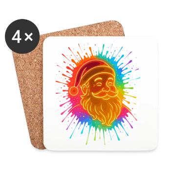 Neon Santa Farbsplash Weihnachts Shirt - Untersetzer (4er-Set) - Weiß - Vorne