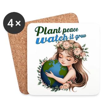 Paix des plantes – Regardez-la grandir | Design de l’Amour Terrien - Dessous de verre (lot de 4) - blanc - Devant