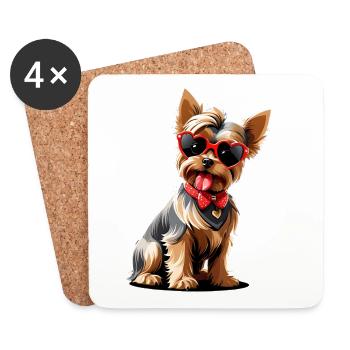 Lunettes de soleil Yorkie avec cœur - Dessous de verre (lot de 4) - blanc - Devant