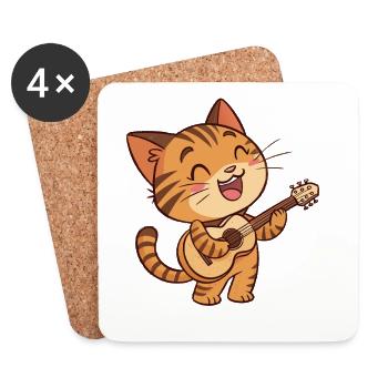 A Cat Guitarist Funny Cat Plays Guitar - Coasters (set of 4) - white - Front