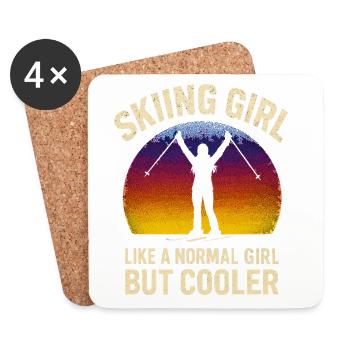 Skiing Girl Retro Sunset Shirt - Untersetzer (4er-Set) - Weiß - Vorne