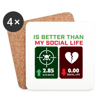Rapport K/D meilleur que ma vie sociale Gamer Gaming - Dessous de verre (lot de 4) - blanc - Devant