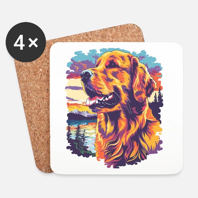 Farbiger Hund im Sonnenuntergang - Untersetzer (4er-Set) - Weiß