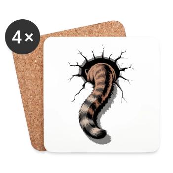 Cat tail looks out of hole funny cat picture - Coasters (set of 4) - white - Front