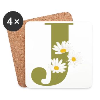 Lettre j vert marguerites - Dessous de verre (lot de 4) - blanc - Devant