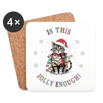 Katze mit Lichterkette Weihnachten Weihnachtskatze - Untersetzer (4er-Set) - Weiß - Vorne