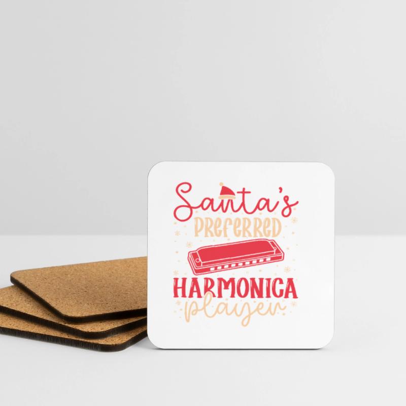 Funny Harmonica Player Santa ́s Preferred Harmonica Coasters (set of 4)