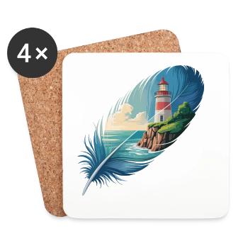 Phare en peinture de paysage de plumes - Dessous de verre (lot de 4) - blanc - Devant