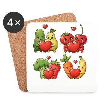 Kawaii Fruit Hearts - Coasters (set of 4) - white - Front