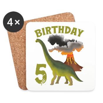 5 Jahre alter Geburtstag Junge Dino Volcano - 5. - Untersetzer (4er-Set) - Weiß - Vorne
