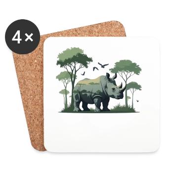 Gardien du rhinocéros de la savane Illustration - Dessous de verre (lot de 4) - blanc - Devant