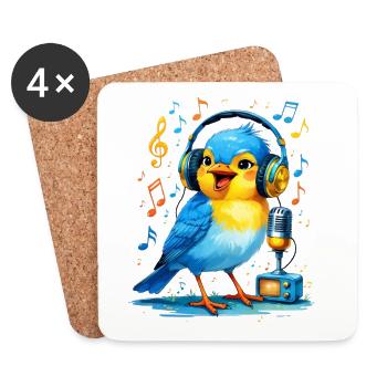 Karaoke bird with headphones - Coasters (set of 4) - white - Front