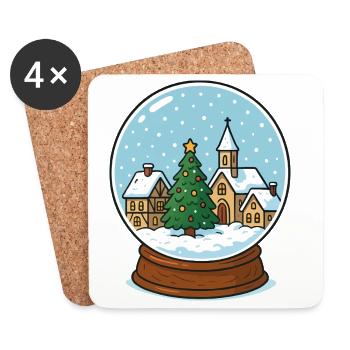 Village d’hiver à Snow Globe - Dessous de verre (lot de 4) - blanc - Devant