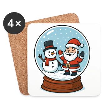 La magie de la boule à neige : le Père Noël et le bonhomme de neige - Dessous de verre (lot de 4) - blanc - Devant