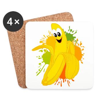Fröhliche Bananen Farbexplosion - Untersetzer (4er-Set) - Weiß - Vorne