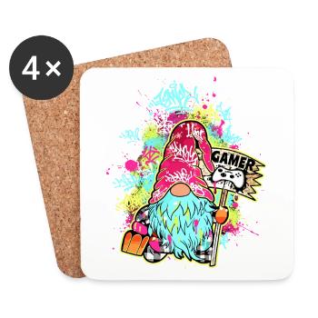 Gamer Gnome Street Art Graffiti Urban Gaming - Dessous de verre (lot de 4) - blanc - Devant
