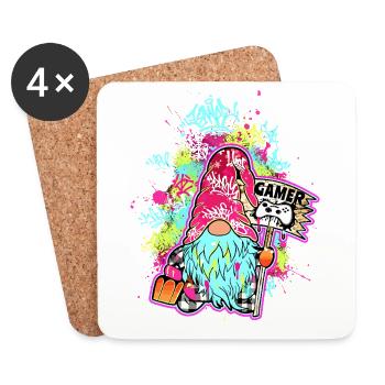 Gamer Wichtel Streetart Gnom  - Untersetzer (4er-Set) - Weiß - Vorne