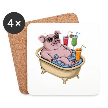 Entspannendes Schwein Im Bad Mit Cocktails - Untersetzer (4er-Set) - Weiß - Vorne