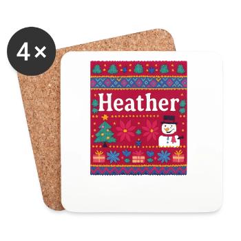 Festive Name Heather Ugly Chrismas Style, Xmas  - Coasters (set of 4) - white - Front