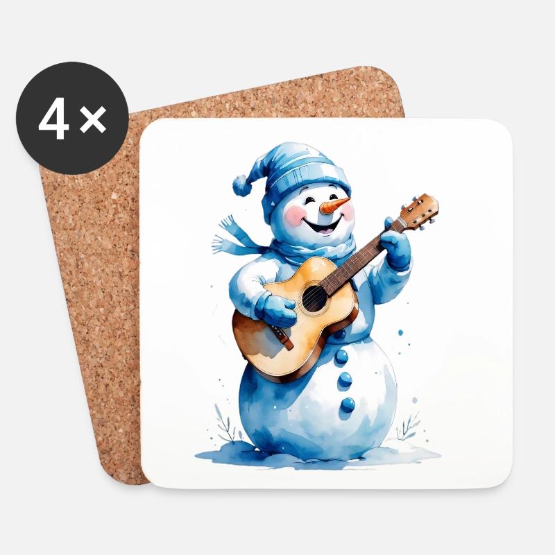 Schneemann mit Gitarre Winterlied - Untersetzer (4er-Set) - Weiß