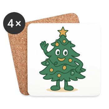 Lustige Weihnachtsbaum Cartoon Familie Urlaub - Untersetzer (4er-Set) - Weiß - Vorne