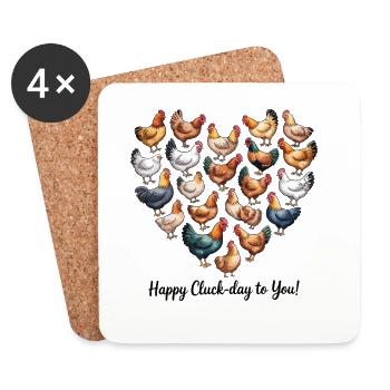 Happy Cluck-day Chickens Heart Illustration - Coasters (set of 4) - white - Front