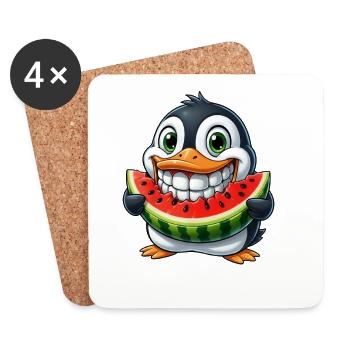 Fröhlicher Pinguin mit Wassermelone Sommerfrucht - Untersetzer (4er-Set) - Weiß - Vorne