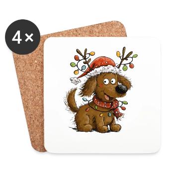 Weihnachtshund mit Rentiergeweih Weihnachten - Untersetzer (4er-Set) - Weiß - Vorne