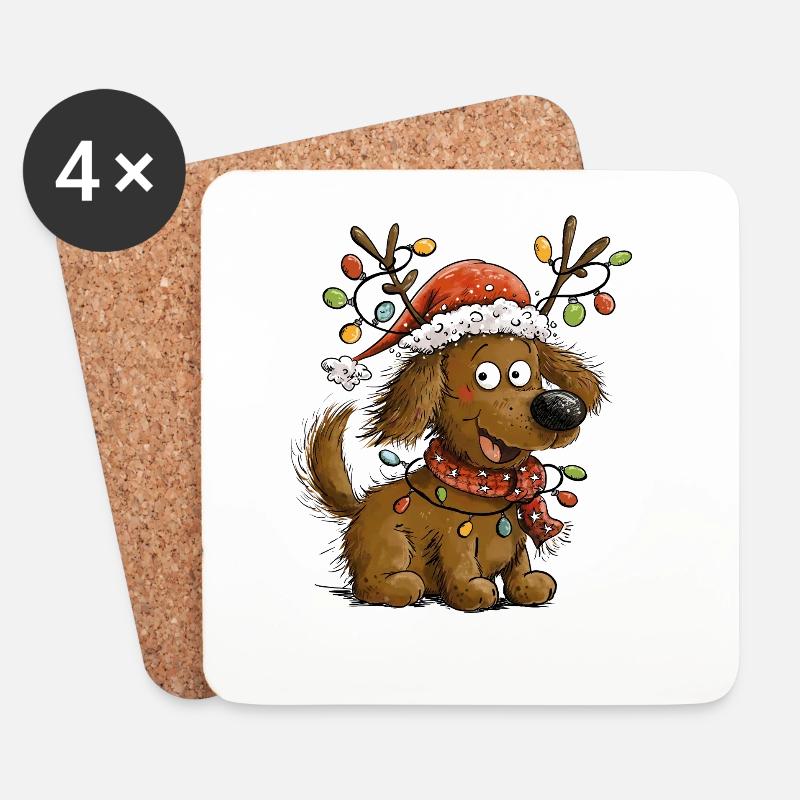 Weihnachtshund mit Rentiergeweih Weihnachten - Untersetzer (4er-Set) - Weiß