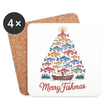Joyeux Poisson Sapin de Noël en poisson - Dessous de verre (lot de 4) - blanc - Devant