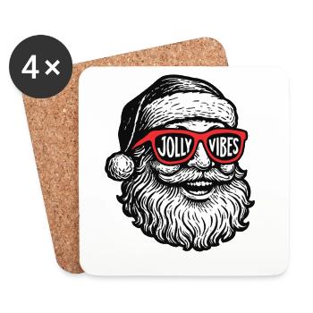 Jolly Vibes Santa Christmas Family Holiday Fun - Coasters (set of 4) - white - Front