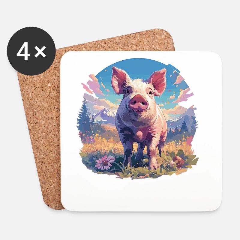 Schweine Schwein - Untersetzer (4er-Set) - Weiß