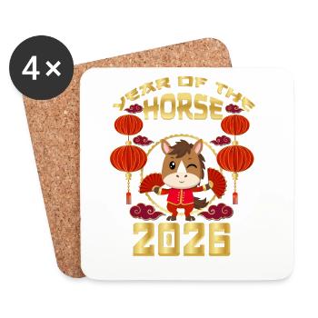 Jahr des Pferdes 2026 Chinesisches Neujahr - Untersetzer (4er-Set) - Weiß - Vorne