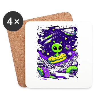 Beignet extraterrestre dans l’espace - Dessous de verre (lot de 4) - blanc - Devant
