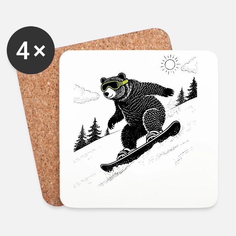 Snowboard Bear - Dessous de verre (lot de 4) - blanc
