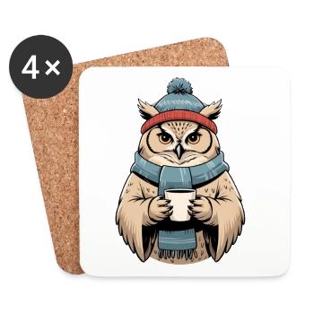 Wintereule mit Schal und Tasse - Untersetzer (4er-Set) - Weiß - Vorne